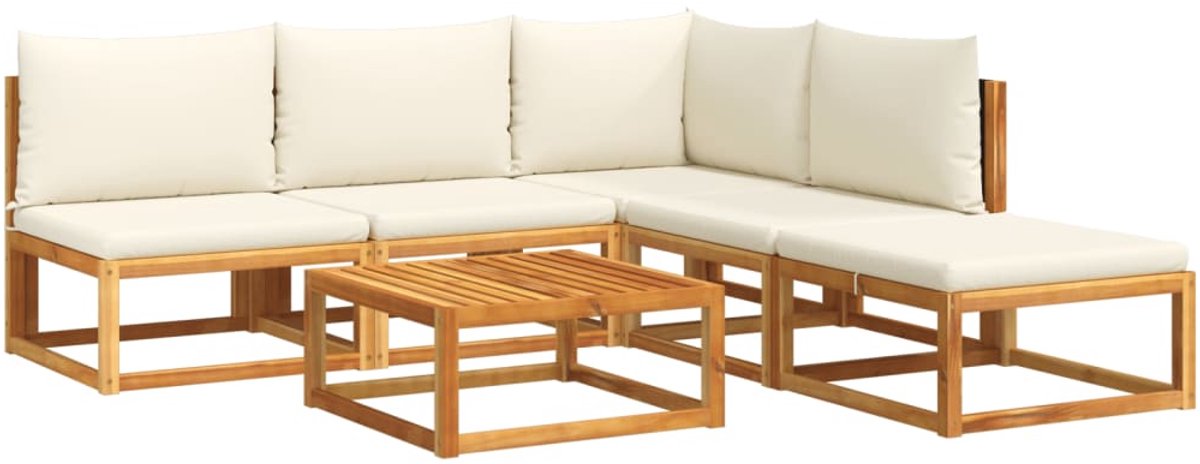 Loungeset van massief acaciahout met zwarte rattan kussens - Tuinmeubilair - The Living Store