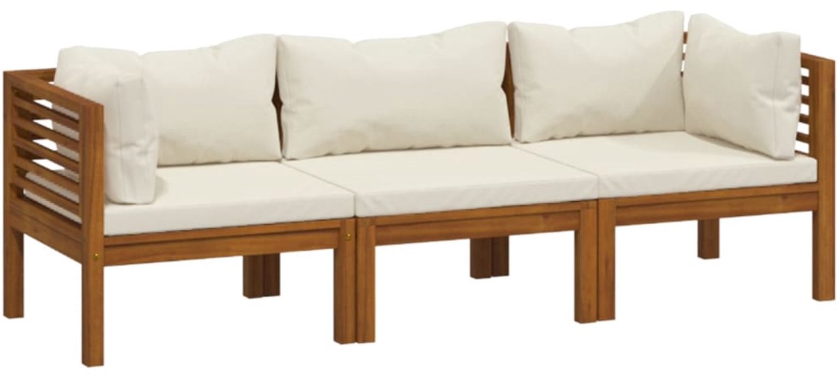 The Living Store Tuinbank 3-zits met crèmekleurig kussen massief acaciahout - Loungeset - Tuinbank - Lounge Set - Acacia Hout - Outdoor Furniture