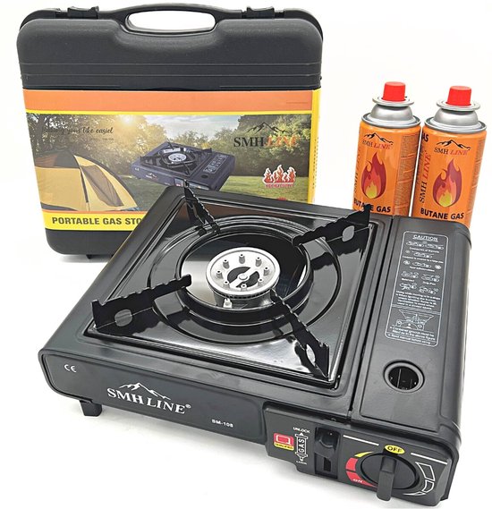 Camping kooktoestel -Gasbranders- Draagbaar Gasfornuis- INCLUSIEF 2x Gas Flessen en KOFFER