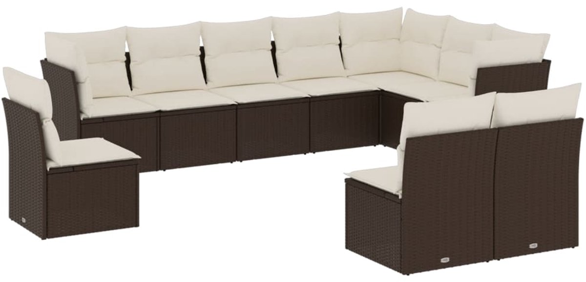 Bruine poly rattan loungeset met kussens voor buiten - Tuinmeubelset.