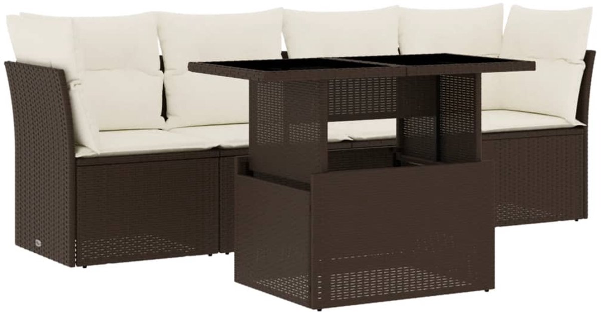 Bruine poly rattan loungeset met kussens voor buiten - The Living Store.