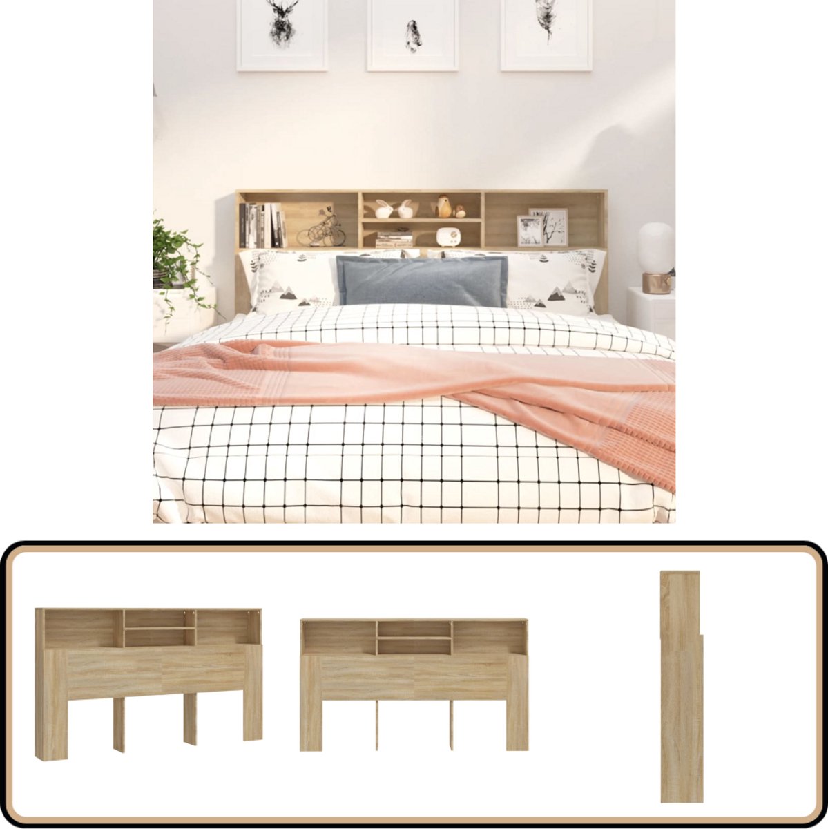 Tête De Lit Murale VidaXL Avec Rangement - 180x19x103.5cm - Blanc Brillant - Bois D'Ingénierie