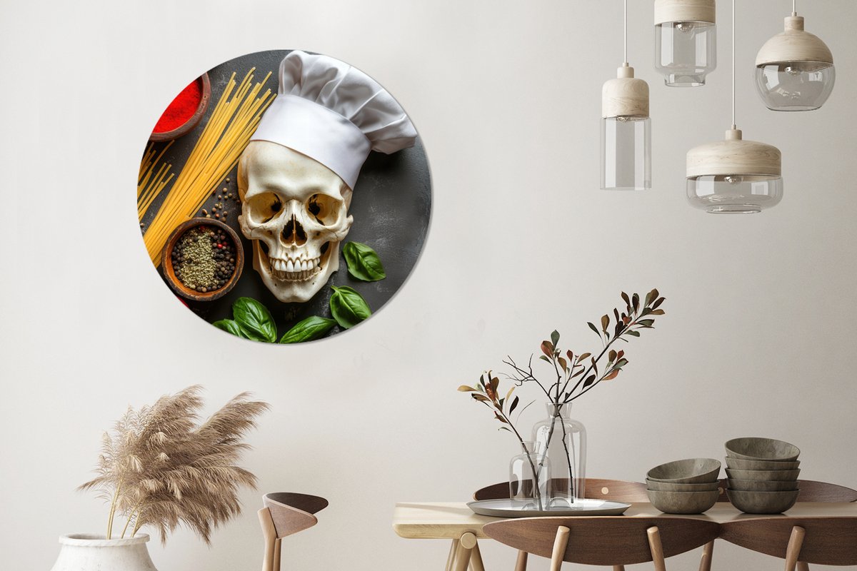 WallCircle Wandcirkel - Muurcirkel - Skelet - Kruiden - Eten - Schedel - Kok - Aluminium - Dibond - 90x90 cm - Binnen en Buiten