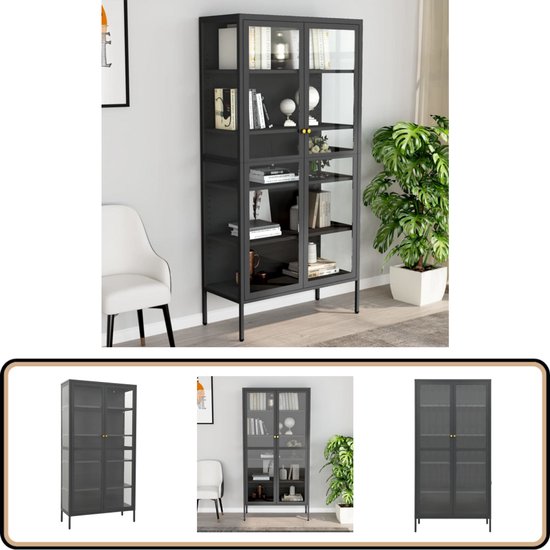 Koop Goos 2 deurs vitrinekast zwart gecombineerd met walnoot - Arti webshop