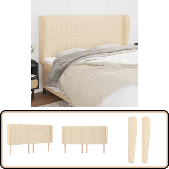 Tête de lit vidaXL Crème - 183 x 23 x 118/128 cm - Décoration de lit - Tête de lit Crème - Tête de lit en Tissus - Tête de lit confortable