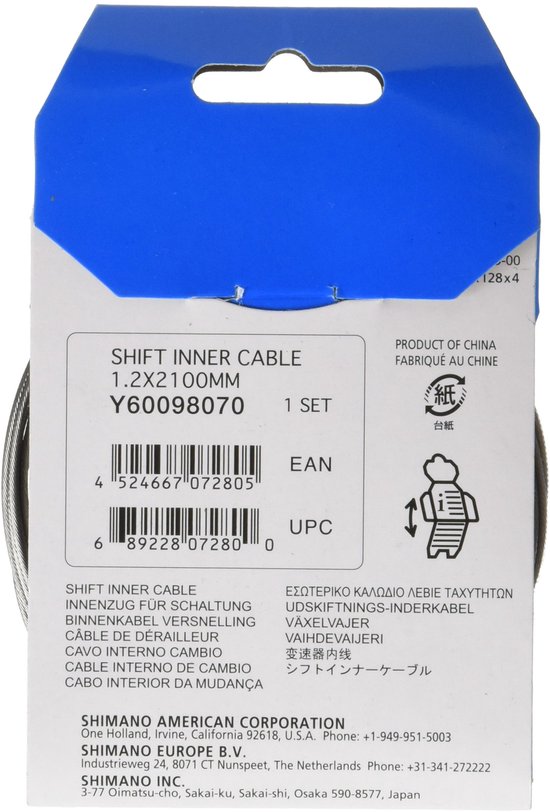 Câbles De Vitesse Shimano (x2) - Acier Inox 2100mm X 1,2mm - Neuf