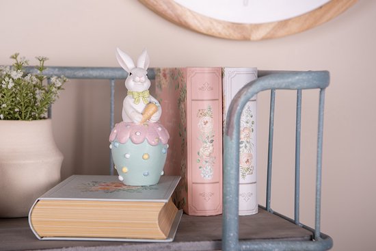 Clayre & Eef Figurine décorative Lapin Ø 7x16 cm Blanc Bleu Plastique