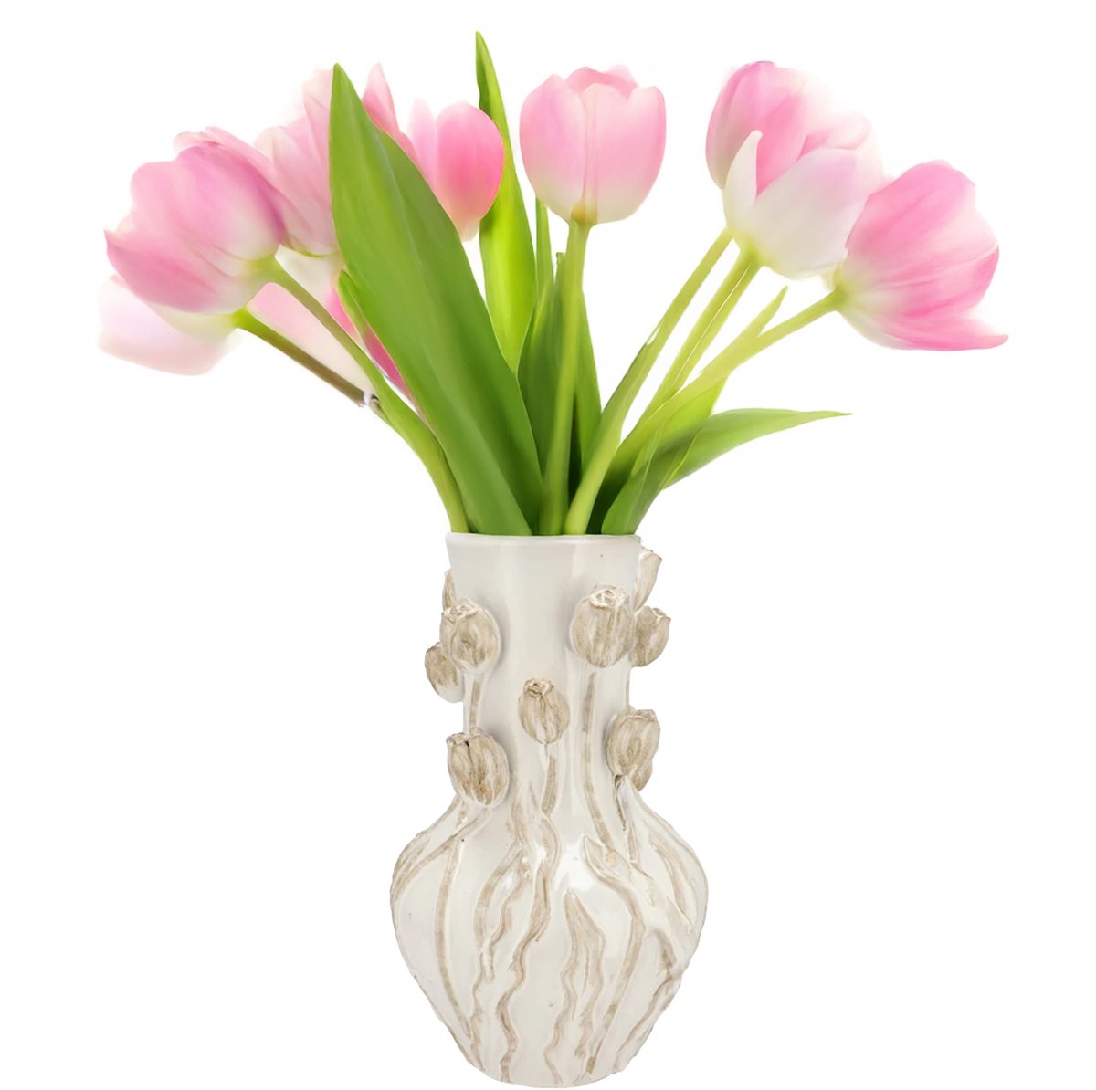 DK design Bloemenvaas Mara - wit/creme - 28 x 28 x 45 cm - tulpvormige hals - moderne vaas