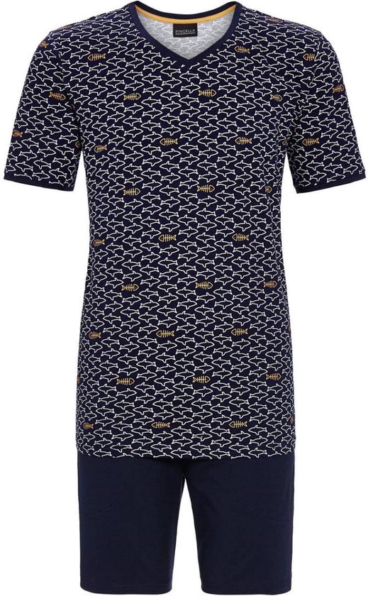 Nachtblauwe heren shortama haaien - Blauw - Maat - 50