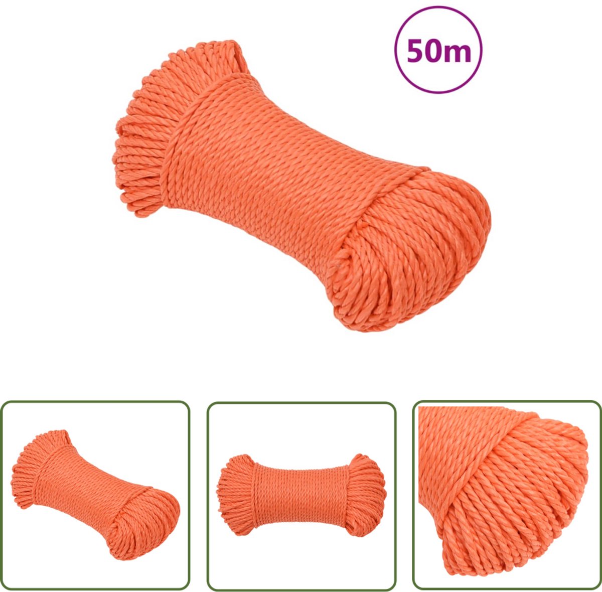 Sencys Hoogwaardig touw - Gedraaid polypropyleen - Drijvend - 12mm x 10m - Oranje