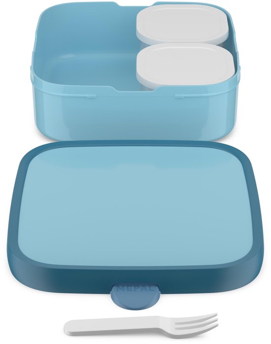 Mepal Bento Lunch Box Grand Campus - 2x 200 + 1250 ml - Comprend 2 boîtes bento amovibles et étanches et une fourchette - Bleu Cool