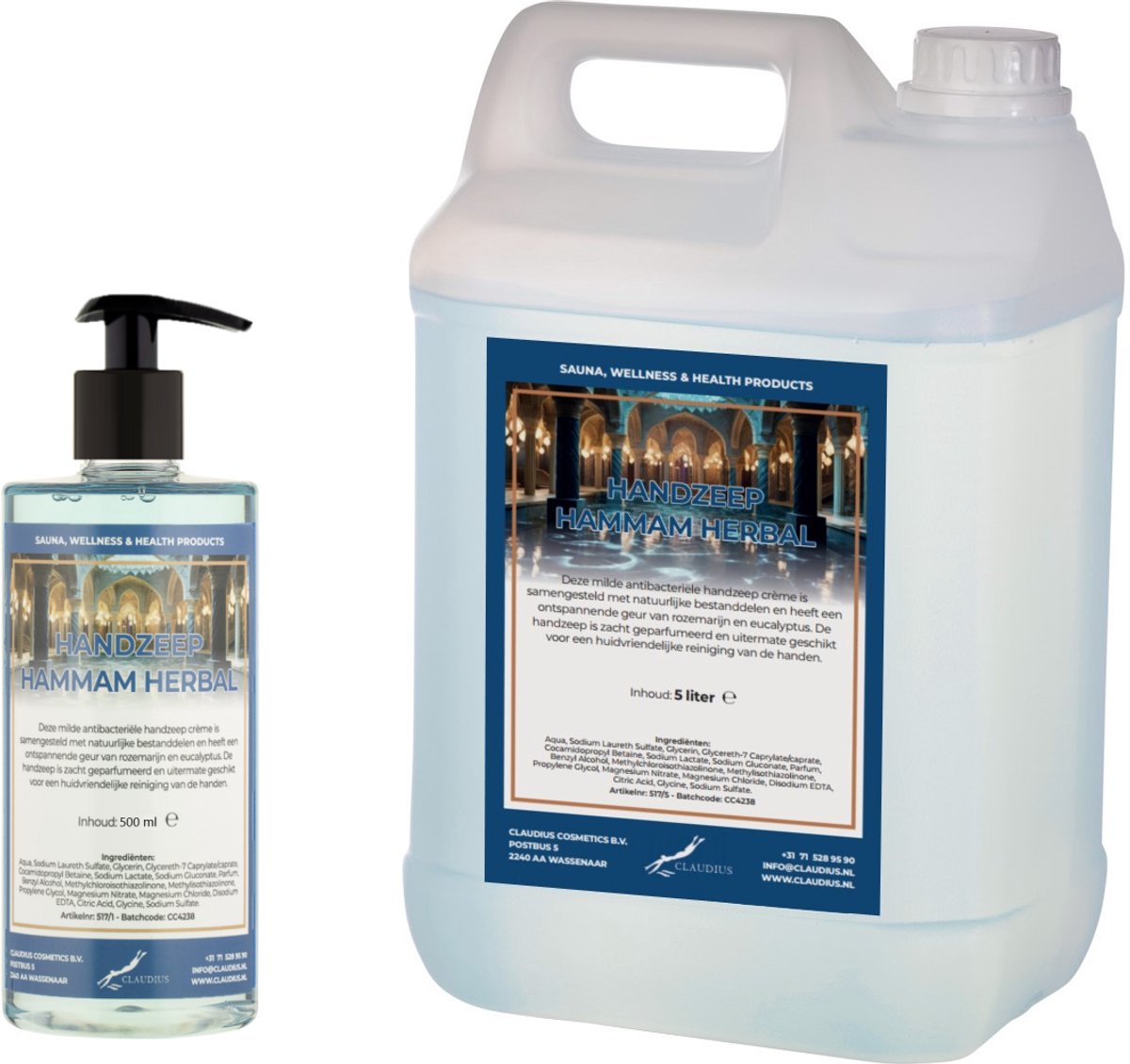 Handzeep Hammam Herbal 500 ml met gratis pomp - hervulbaar + Jerrycan 5 liter navulling