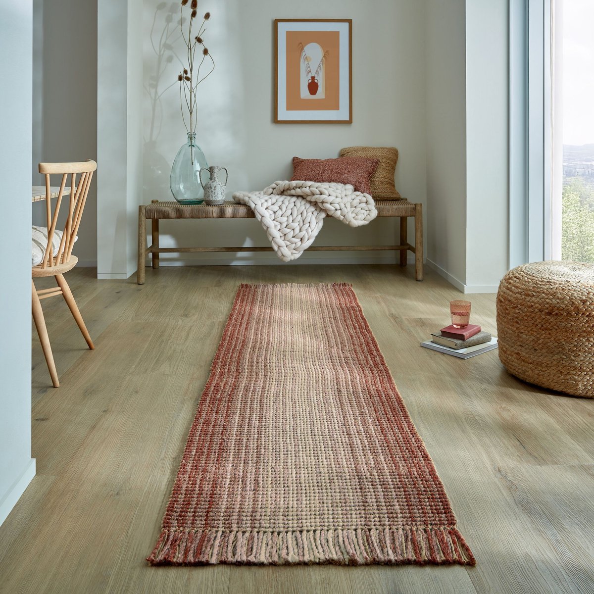 Flycarpets Loper Jute Vloerkleed - Ombre - Rood 67x200 cm