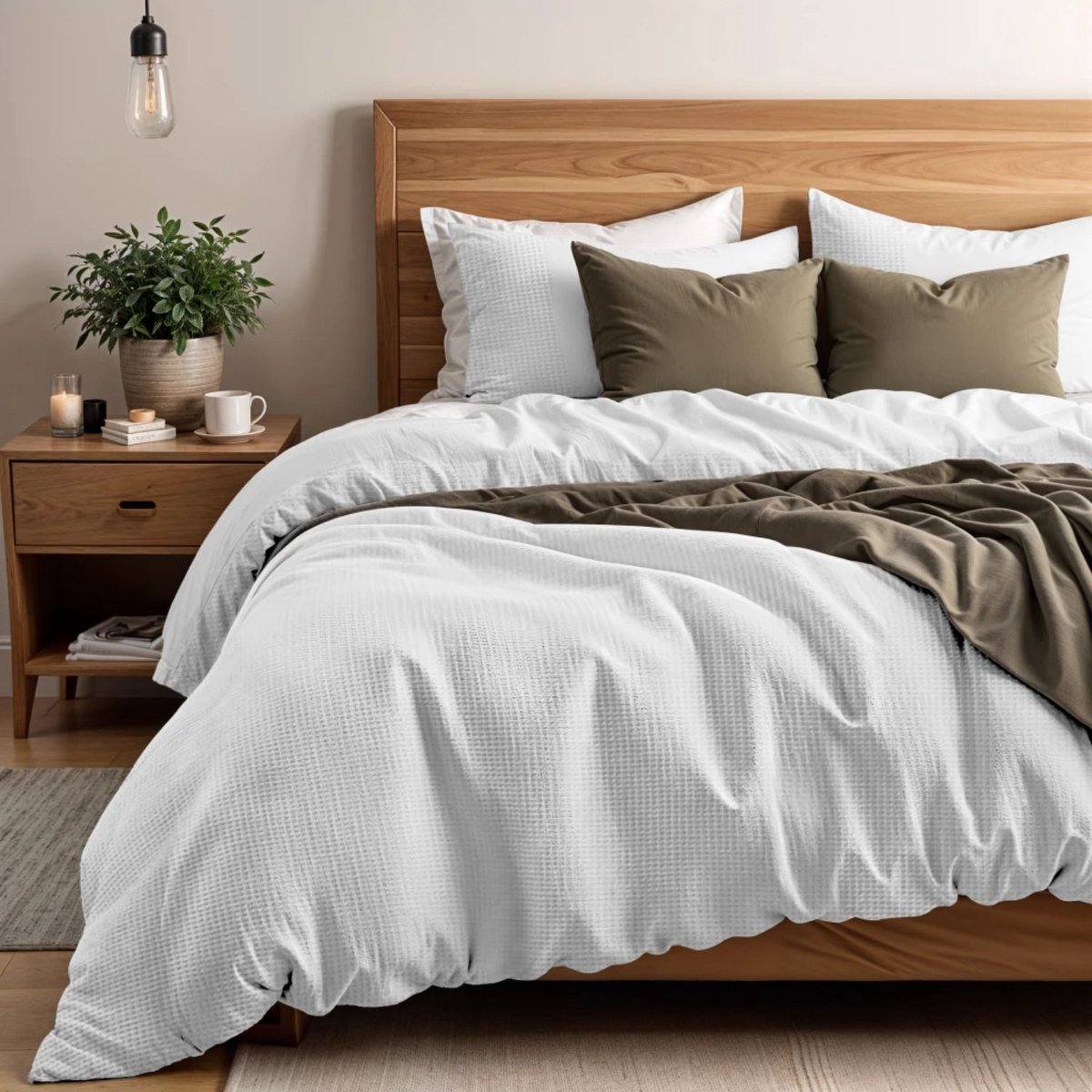 Luxe Percale Katoen Dekbedovertrek Wafel Wit - 140x200/220 cm - Hoogwaardige Kwaliteit - Hotellinnen