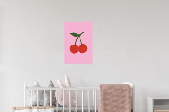 Muurstickers - Sticker Folie - Kersen - Roze - Illustratie - 20x30 cm - Plakfolie - Muurstickers Kinderkamer - Zelfklevend Behang - Zelfklevend behangpapier - Stickerfolie