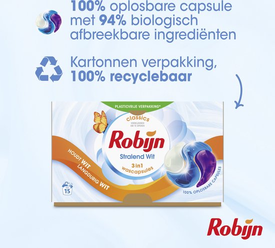 Capsules de lessive Robijn Radiant White 3 en 1 - 4 x 15 lavages - Pack économique