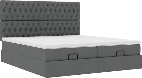 vidaXL Lit ottoman avec matelas et lumières LED, 200 x 200 cm, tissu, gris foncé