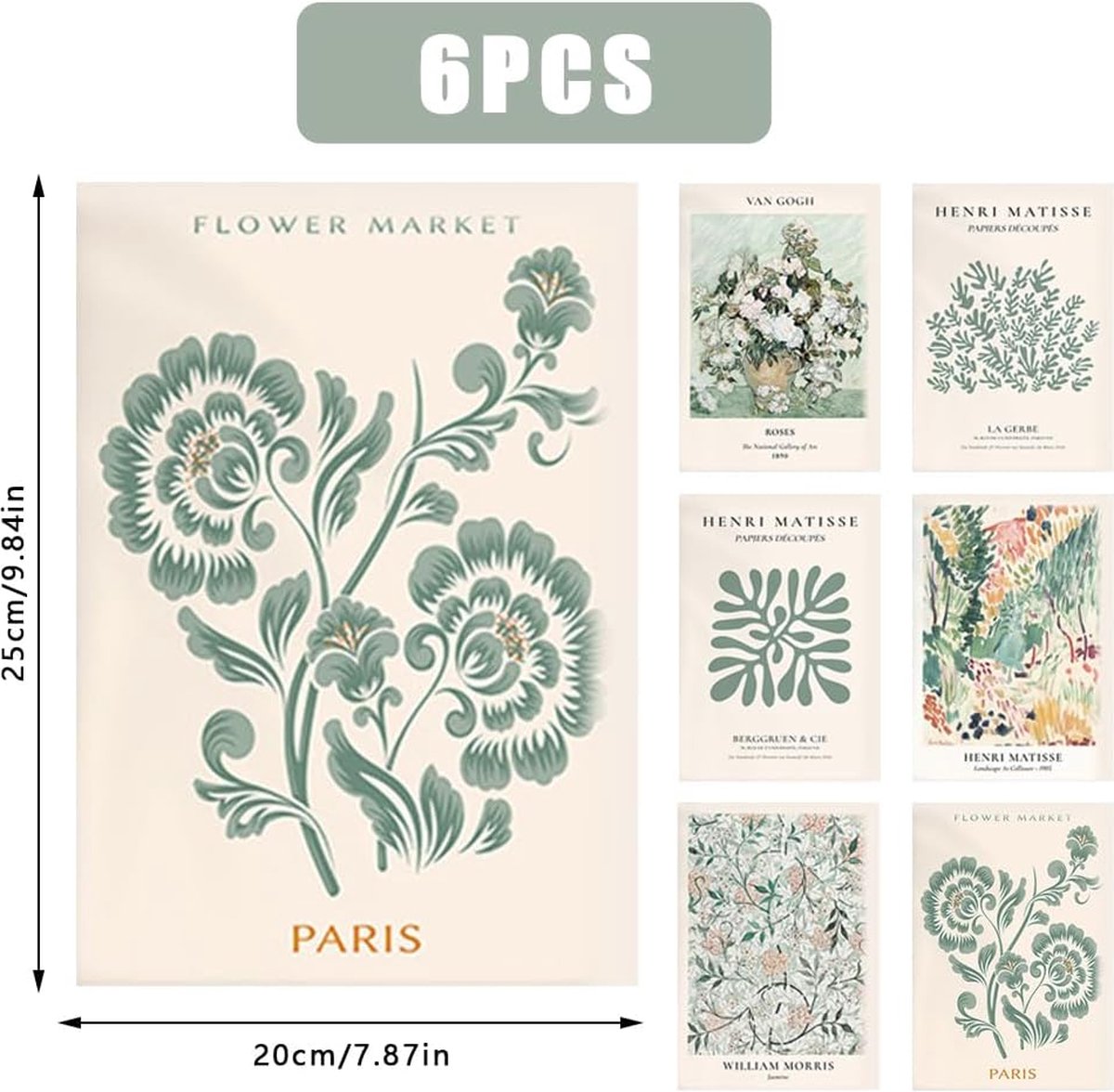 Vintage Bloemenmarkt Posters - Botanische Woondecoratie - Set van 6 - 20 x 25 cm — cadeau in Wonen & Interieur - foto 8