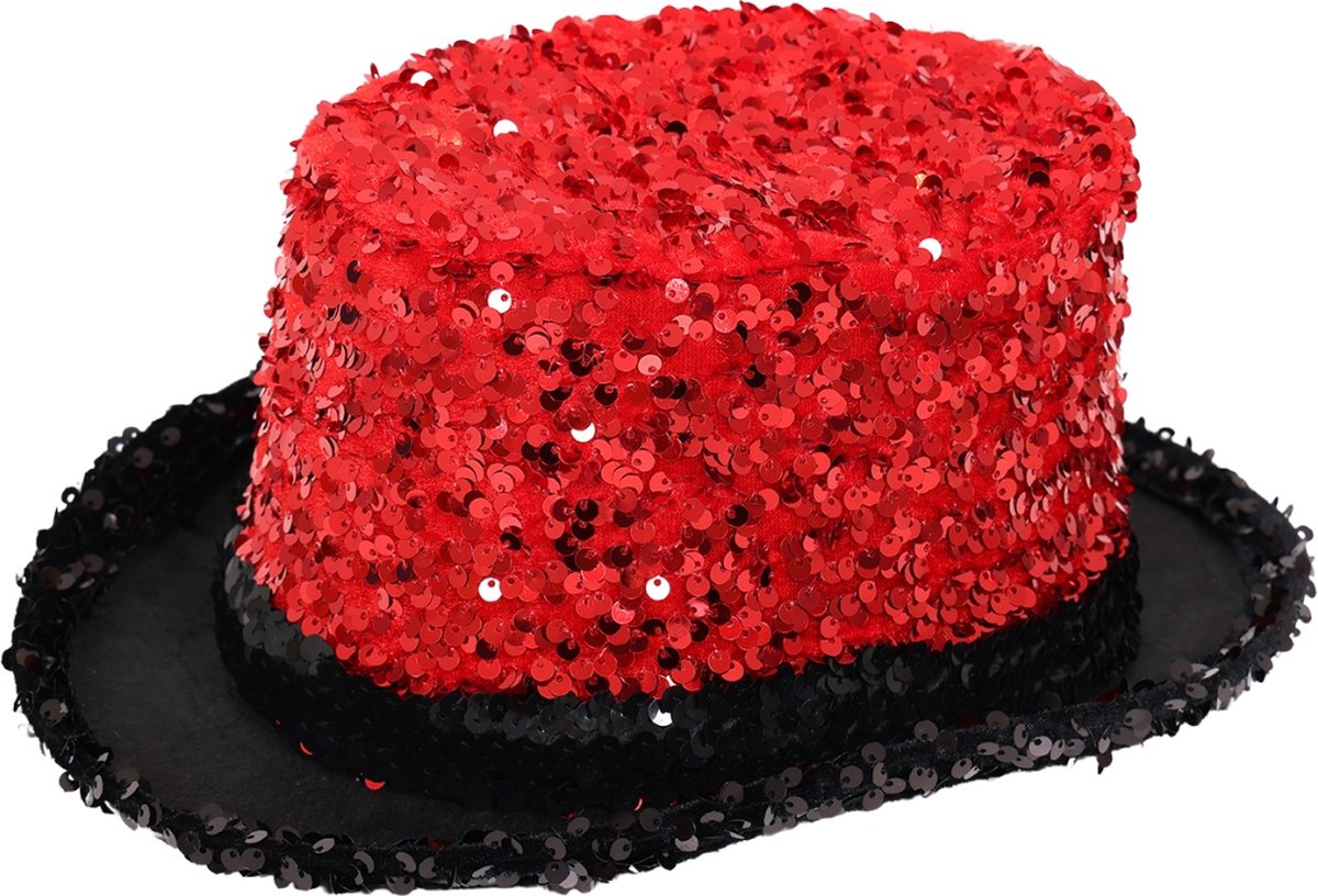 Hoge Hoed - Pailletten - Rood - One Size - Volwassenen - Unisex - Een Stuk