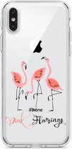Apple Iphone XS Max Flamingo's transparant siliconen hoesje - Pink Flamingo