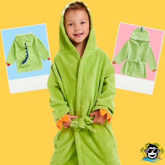 BoefieBoef Dinosaurus Groen Baby Badjas Kinderen 1-3 Jaar - Zachte Katoenen Ochtendjas met Capuchon - Absorberende Handdoek Badcape - Warme Peuter Badjas voor Waterpret, Na Bad & Zwemles - Jongens & Meisjes - Perfect Cadeau in 4 Kleuren! van Merkloos — afbeelding 3