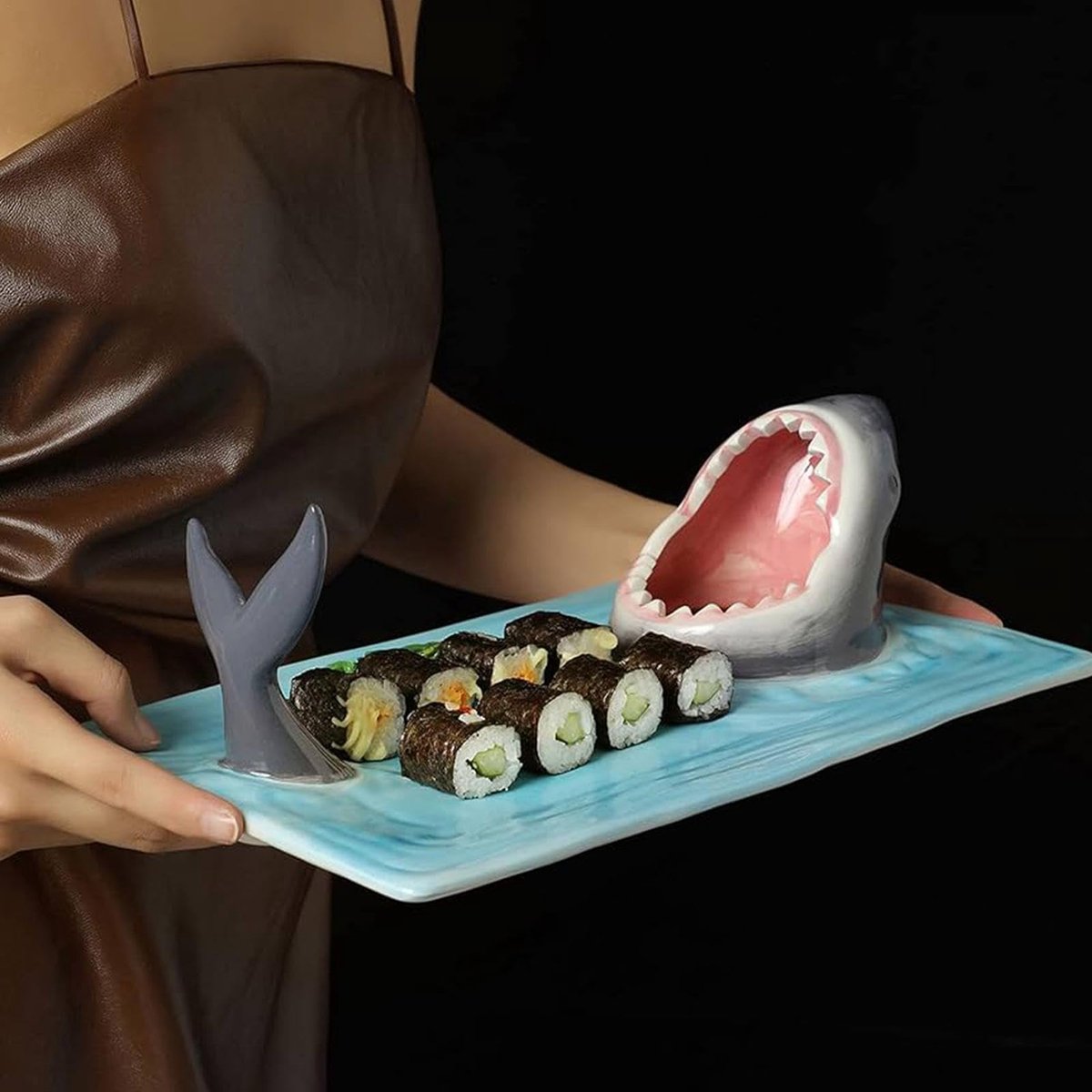 Hai Keramik Sushi Teller, Hai servierplatte, Shark Sushi Teller, Esszimmer Küchendekoration, japanisches Käsebrett, hungriges Hai Design für Dessert, Sushi, Fleisch, Fisch