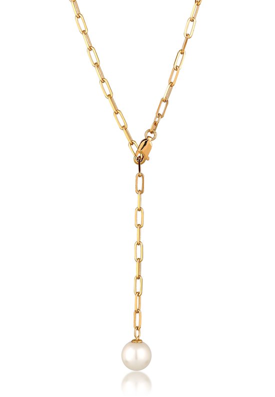 Collier pour femme Elli chaîne en Y perle synthétique blanche argent sterling 925 plaqué or