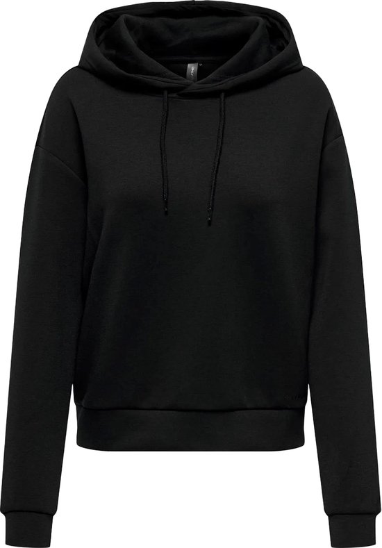 Zwarte cropped hoodie met capuchon en trekkoordjes.