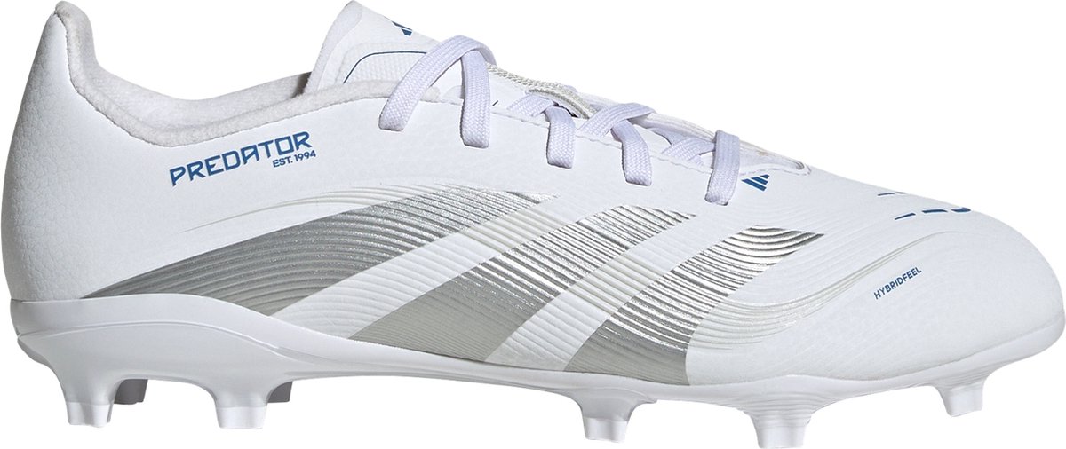 Witte adidas Predator League voetbalschoenen voor kinderen, met 3D Hybridfeel-bovenwerk en stevige zool voor grip op meerd...