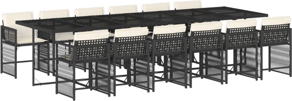The Living Store 13-delige Tuinset met kussens poly rattan zwart - Tuinsets - Buitenspeelkamer - Eetkamerset - Lounge Set - Pe Rattan