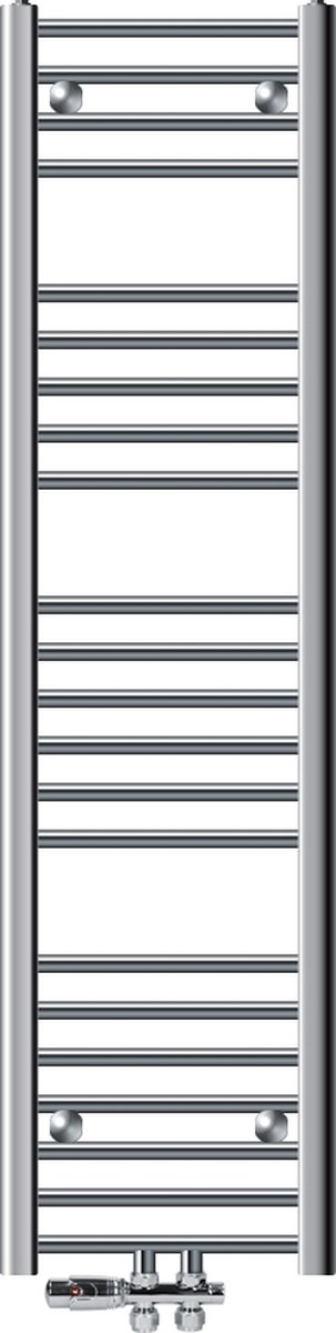 Badkamer radiator middenaansluiting 300x1400 mm chroom recht met voetaansluitset LuxeBath