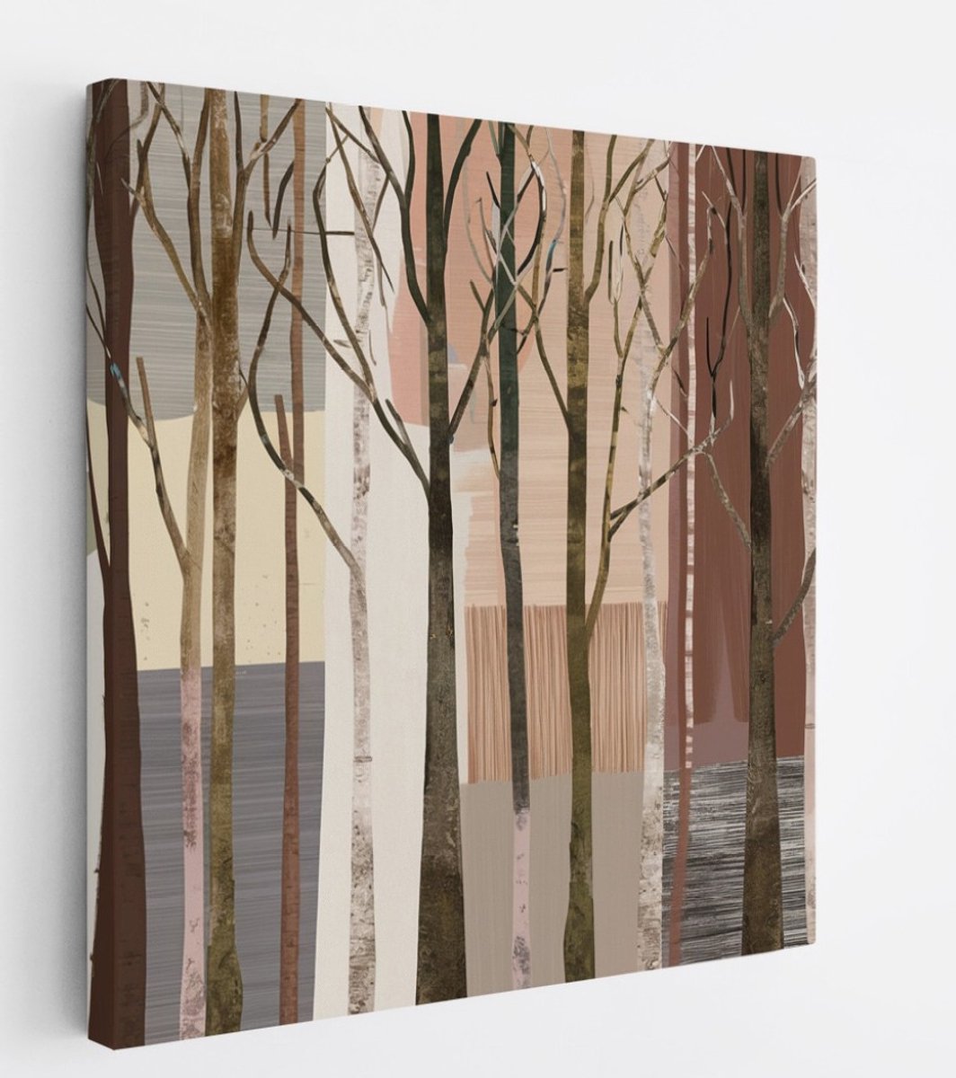 Saammp Canvas Schilderij - Bomen - Beige - Bruin - Bloemen - Landschap - Natuur - 40x40 - Foto op canvas - Wanddecoratie - Muurdecoratie Woonkamer - Slaapkamer decoratie - Canvas Print Multicolor