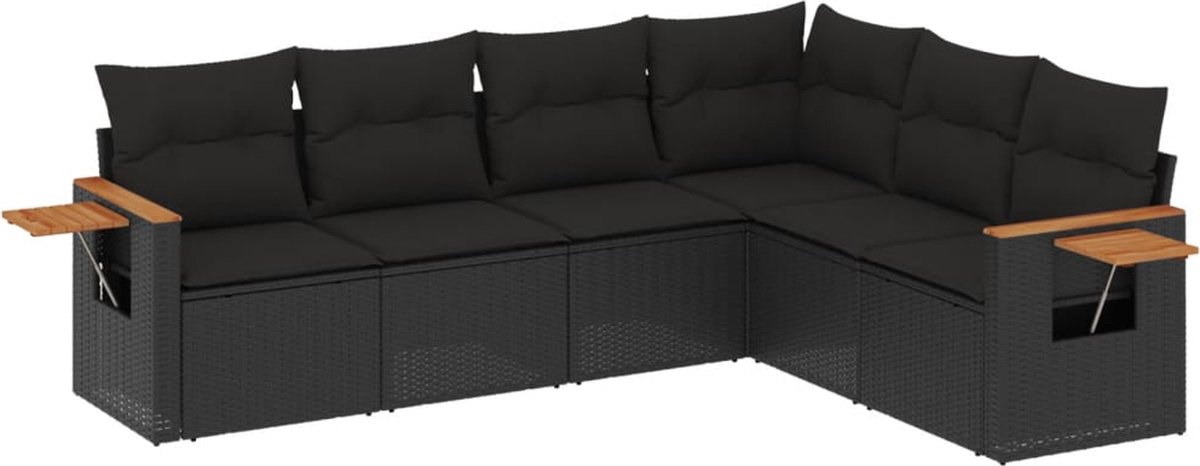The Living Store 6-delige Loungeset met kussens poly rattan zwart - Loungeset - Tuinset - Lounge Set - PE Rattan - Outdoor Furniture