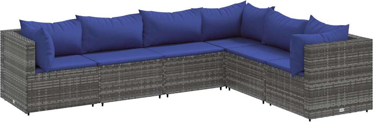 Grijze poly rattan loungeset met kussens voor buiten - Tuinmeubels.