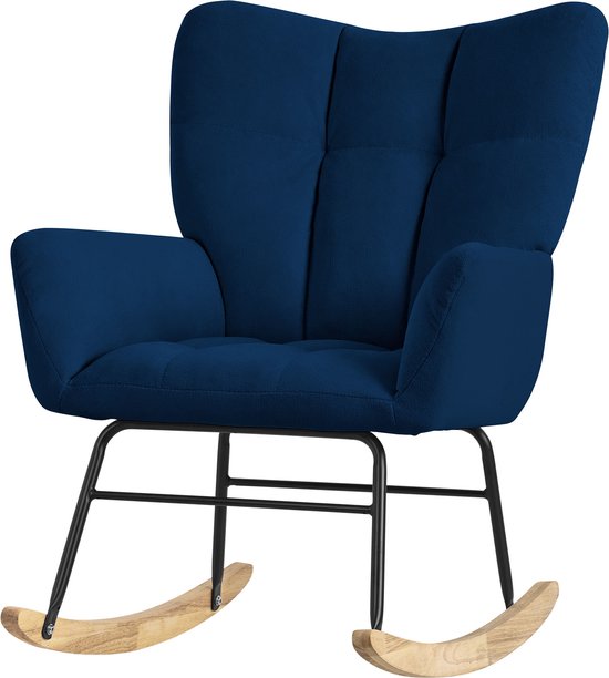 Fauteuil à bascule avec accoudoirs en tissu éponge bleu foncé jusqu'à 120 kg Fauteuil à bascule en bois Fauteuil relax