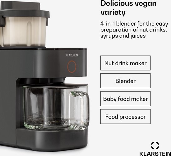 Klarstein Marcia Notenmelkmaker Milkshake Maker Blender - Voor 300 - 1200 ml - 360° Verwarmingstechniek - Zelfreinigend - Touch Bediening - Verlichte Toetsen - Afneembaar Waterreservoir - Grijs van Klarstein — afbeelding 3