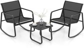 Bol.com COSTWAY 3-delige tuinmeubelset balkonset met 2 stoelen en tafel balkonmeubels met zachte schommelbeweging terrasmeubels ... aanbieding
