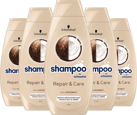 Schwarzkopf Shampoo Repair & Care - Haarverzorging - Gezond, Hersteld en Glanzend Haar - Met Kokoextract - Droog en Beschadigd Haar - Voordeelverpakking - 5x 400ml