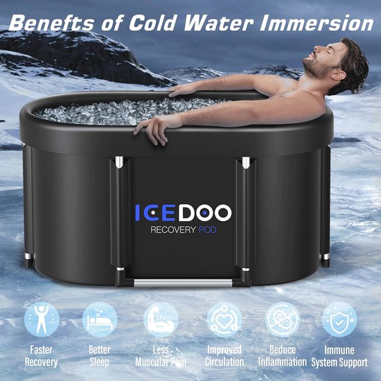 The Cold Pod IJsbadton voor atleten met afdekking, draagbare ijsbad voor cryotherapie, The Cold Pod opvouwbaar opblaasbaar bad voor binnen en buiten