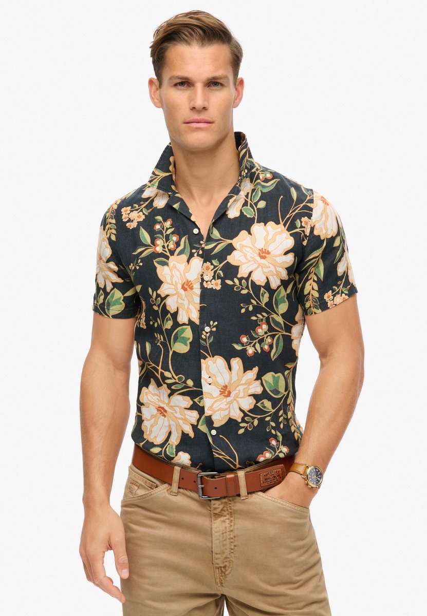 Superdry Overhemd Short Sleeve Print Donkerblauw Overhemden Casual