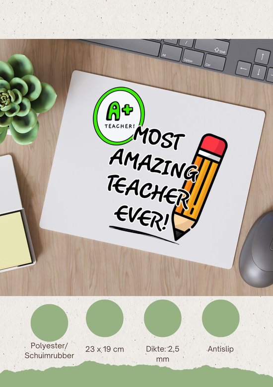 Akyol - docent cadeau - Muismat - Docent - meester en juffen cadeau - collega - onderwijs - verjaardagscadeau - verjaardag - cadeau - afscheidscadeau - geschenk - leuke cadeau - kado - gift - juffendag - meesterdag - 23 bij 19 cm