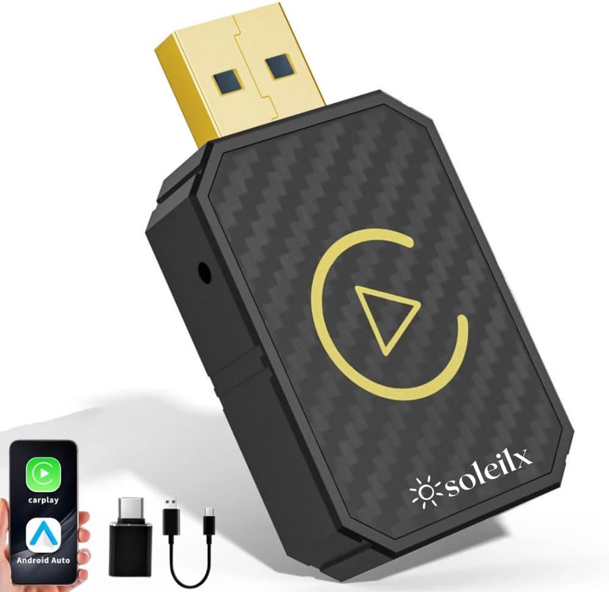 Draadloze CarPlay & Android Auto Adapter voor Multimediasystemen - USB C/A, Plug & Play, Compact Zwart