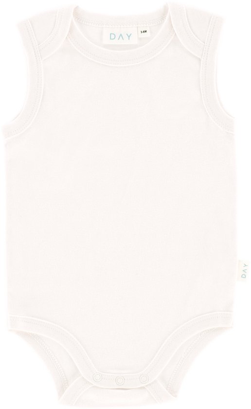 Body blanc cassé sans manches avec boutons-pression et étiquette 'DAY' sur le côté.