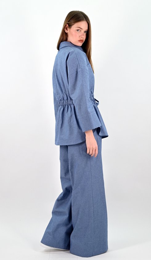 YesMooi - Chemisier Look Denim avec ceinture à nouer - L (40) - 100 % Katoen
