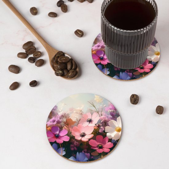 Dessous de verre Fleurs - colorées - floraison - 10x10 cm - 6 morceaux - Sous pour Verres et Tasses
