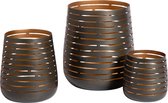 Atmooz - Theelichthouder Gladys - Set van 3 - Antique Zink - Goudkleurig Binnenin - Sfeervolle Decoratie - Metaal - Kaarsenhouder