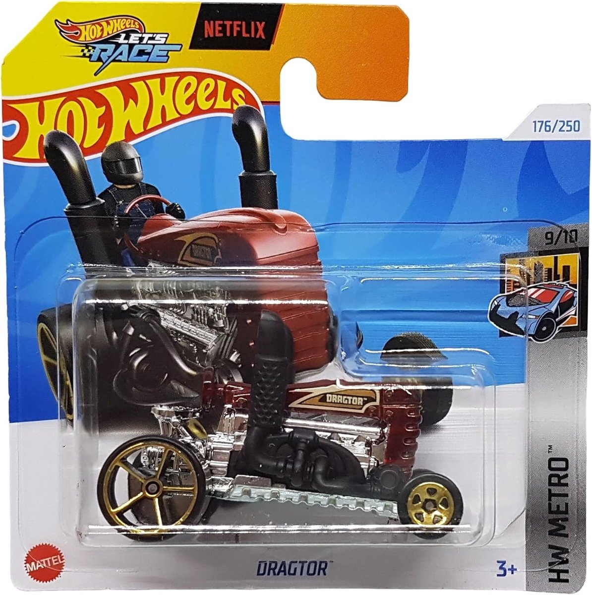 HOT WHEELS HTF 04 DRAGTOR CHROME RED METALIC 176/250 1:64 HW METRO 9/10
