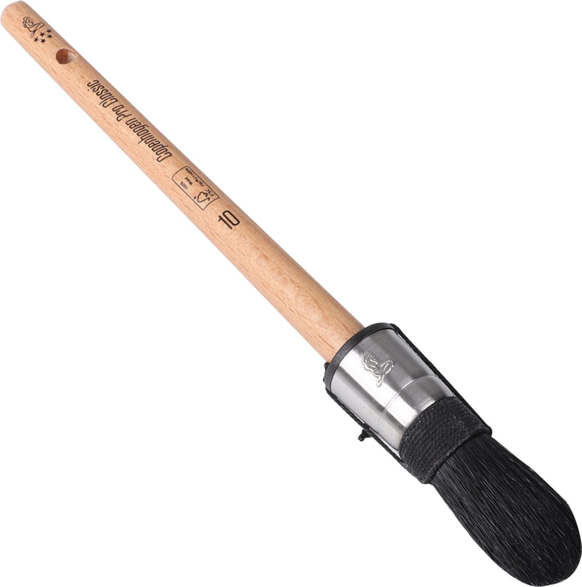 Copenhagen Pro Classic patentpuntkwast - maat 10 - zwart Chinees varkenshaar - FSC® houten steel - *****