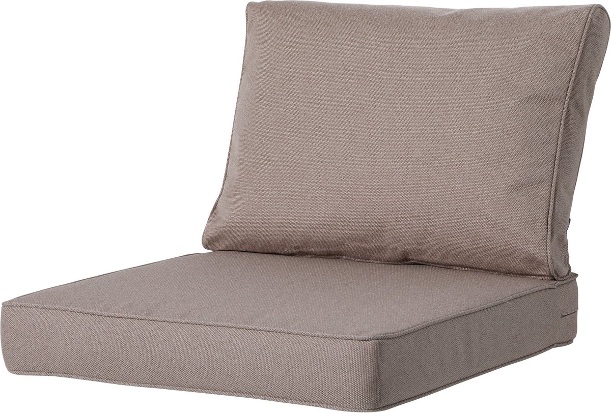 Madison Luxe Loungekussens in Outdoor Manchester Taupe, 60x60 + 60x40cm, extra dik, with Madison logo.