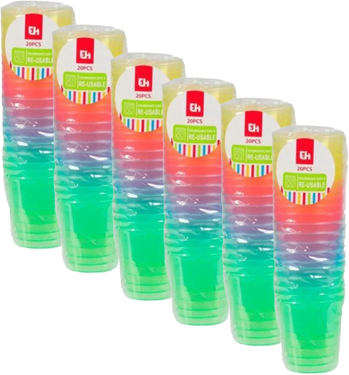 Excellent Houseware shotglas - 120x - kleuren - kunststof - 30 ml - herbruikbaar